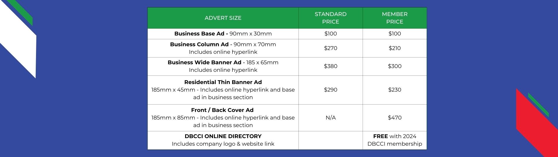 2024 Advertising rates table